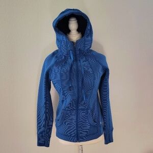 90 Degrees By Reflex Women's Blue Striped Full Zipped Hooded Jackets Siz…